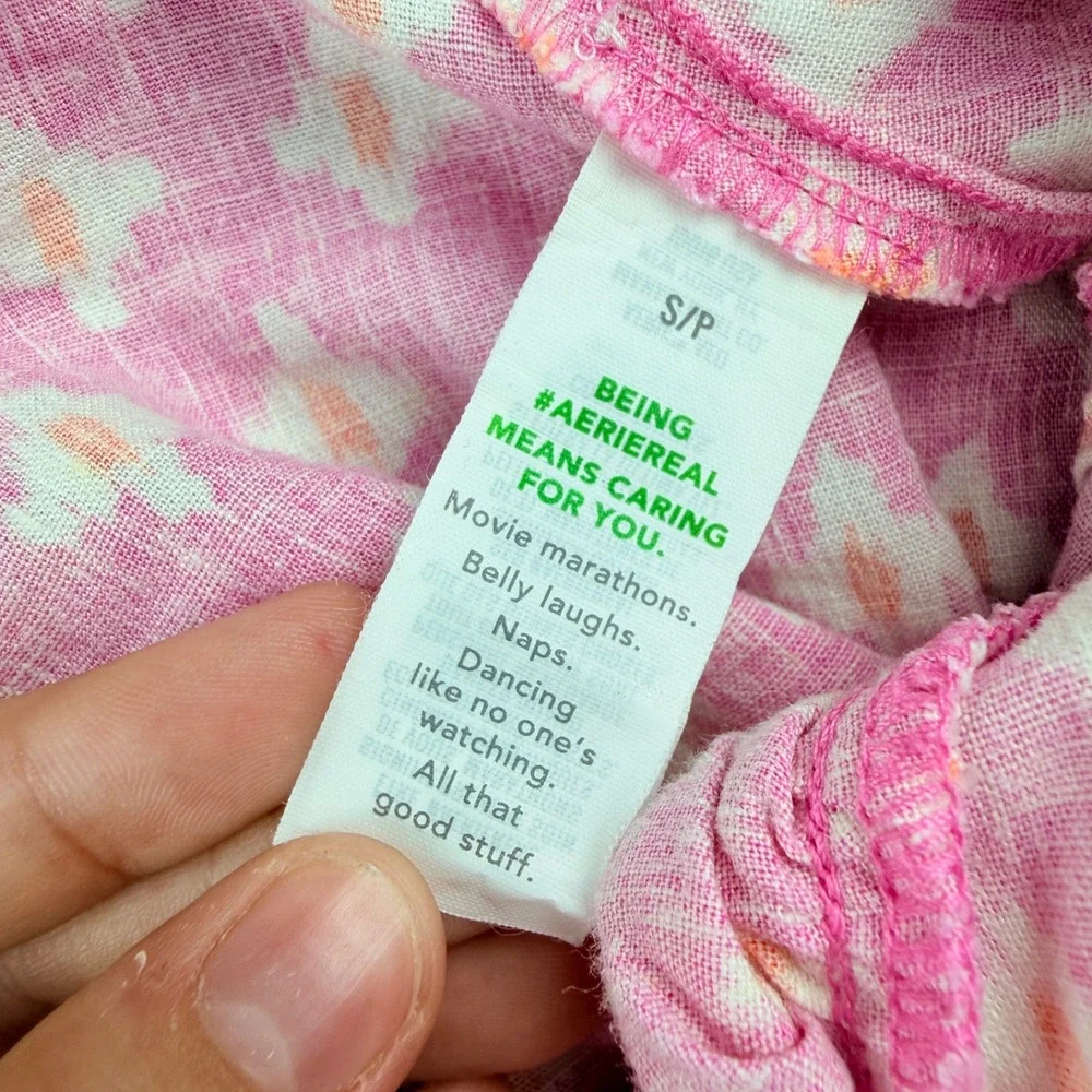 Aerie Pink Ikat Women's Small Linen Blend Ruffle Wrap Mini Skirt